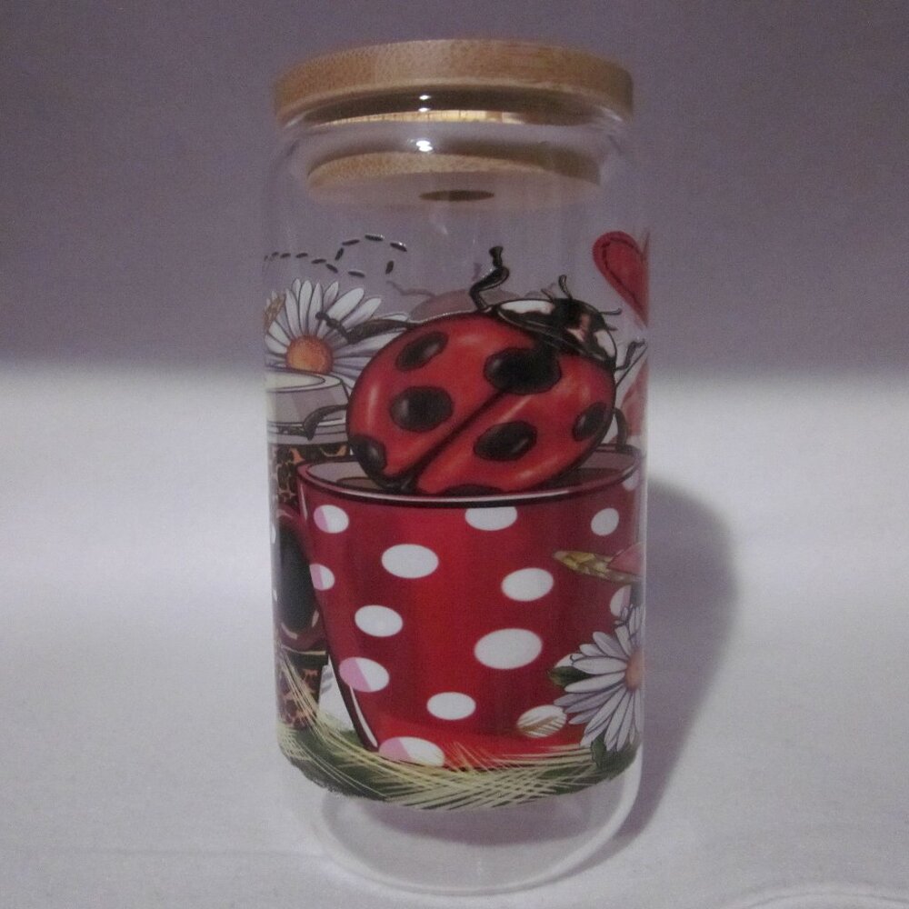 Coffee Ladybug Glass Can Cup.